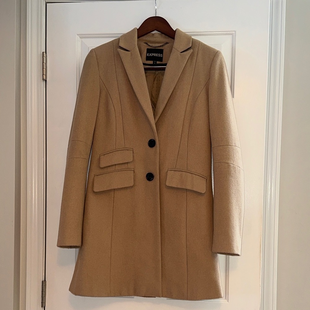 Express Women’s Camel Wool Blend Tailored Coat Size S